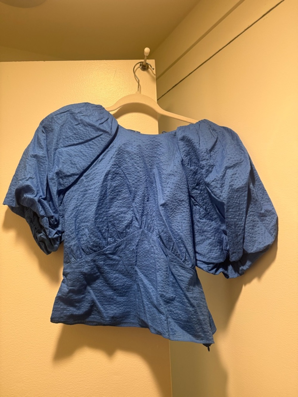 Frame Denim Blue Puff-Sleeve Blouse